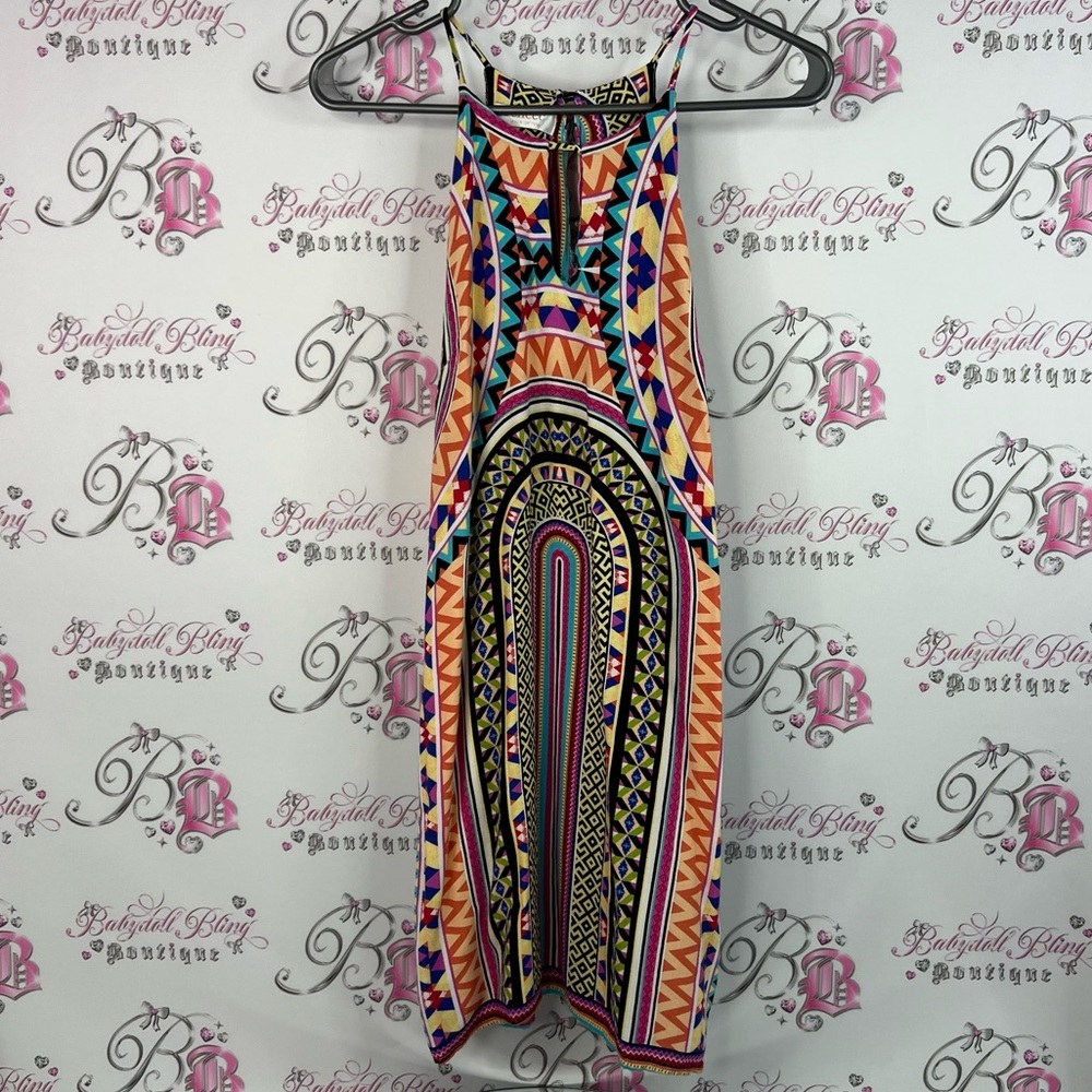 Renee C. Dress Aztec boho bright print tropical Vibrant Multicolor Mid Dress